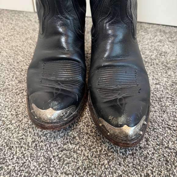 Vintage 90s Dan Post Black Leather Western Cowboy Boots Metal Toe Women 8 - Picture 2 of 12
